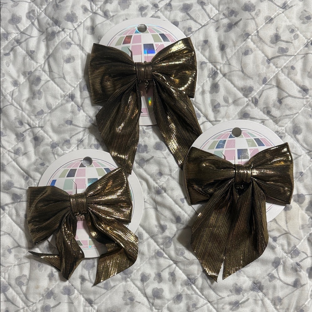 Metallic Gold Hair Bows Set/3